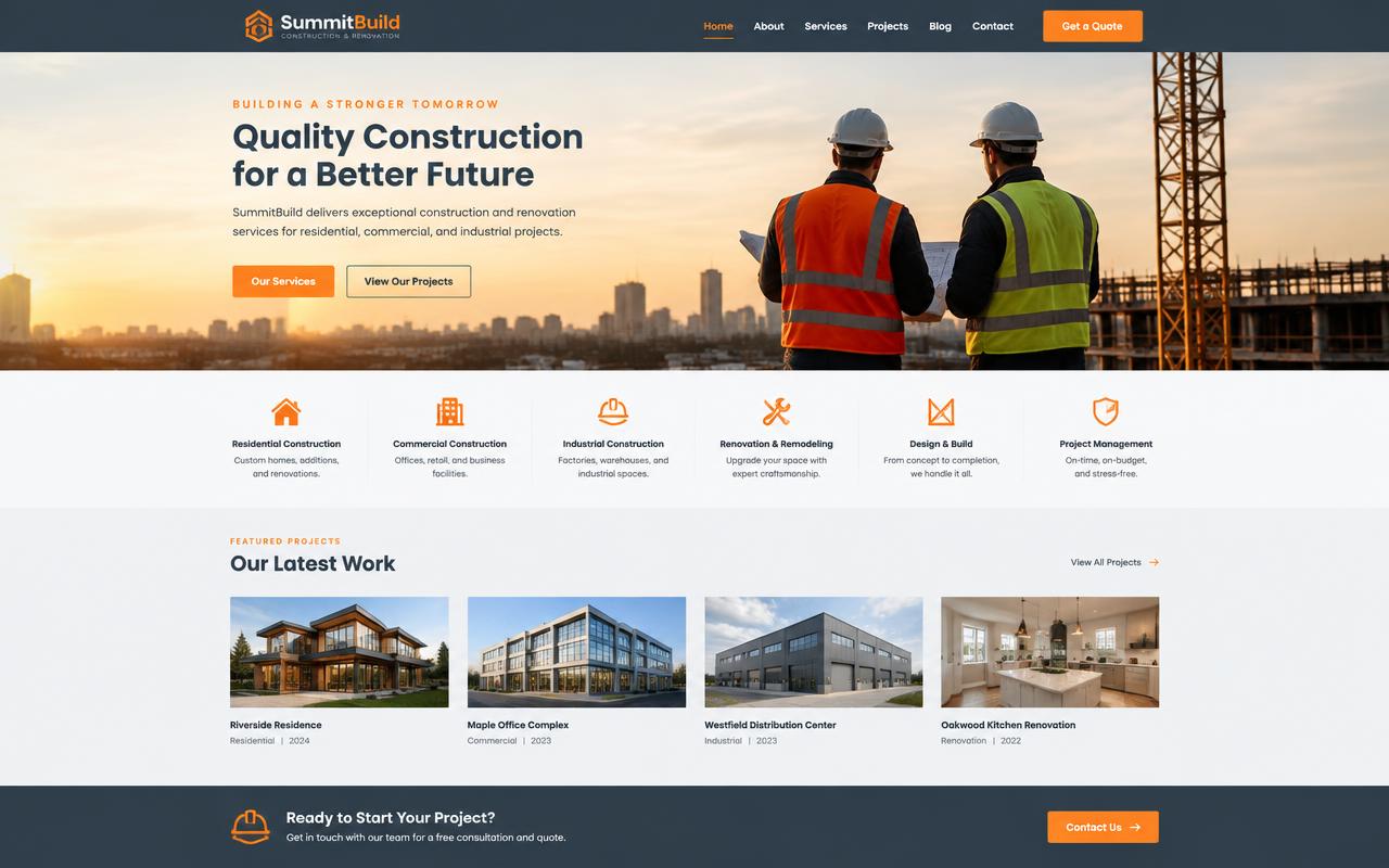 Demo-ontwerp: Website voor een bouwbedrijf
